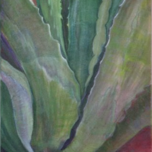 Large oil pianting of up close picture of agave plant